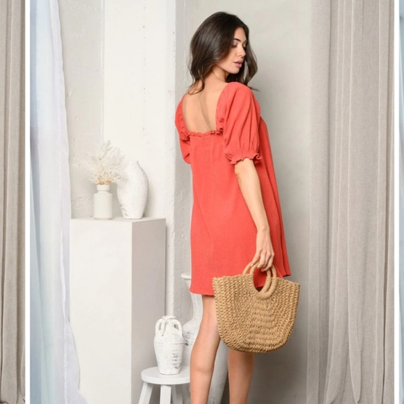 # 94 Short Puff Sleeve Square Neck Tunic Dress - Picture 3 of 3